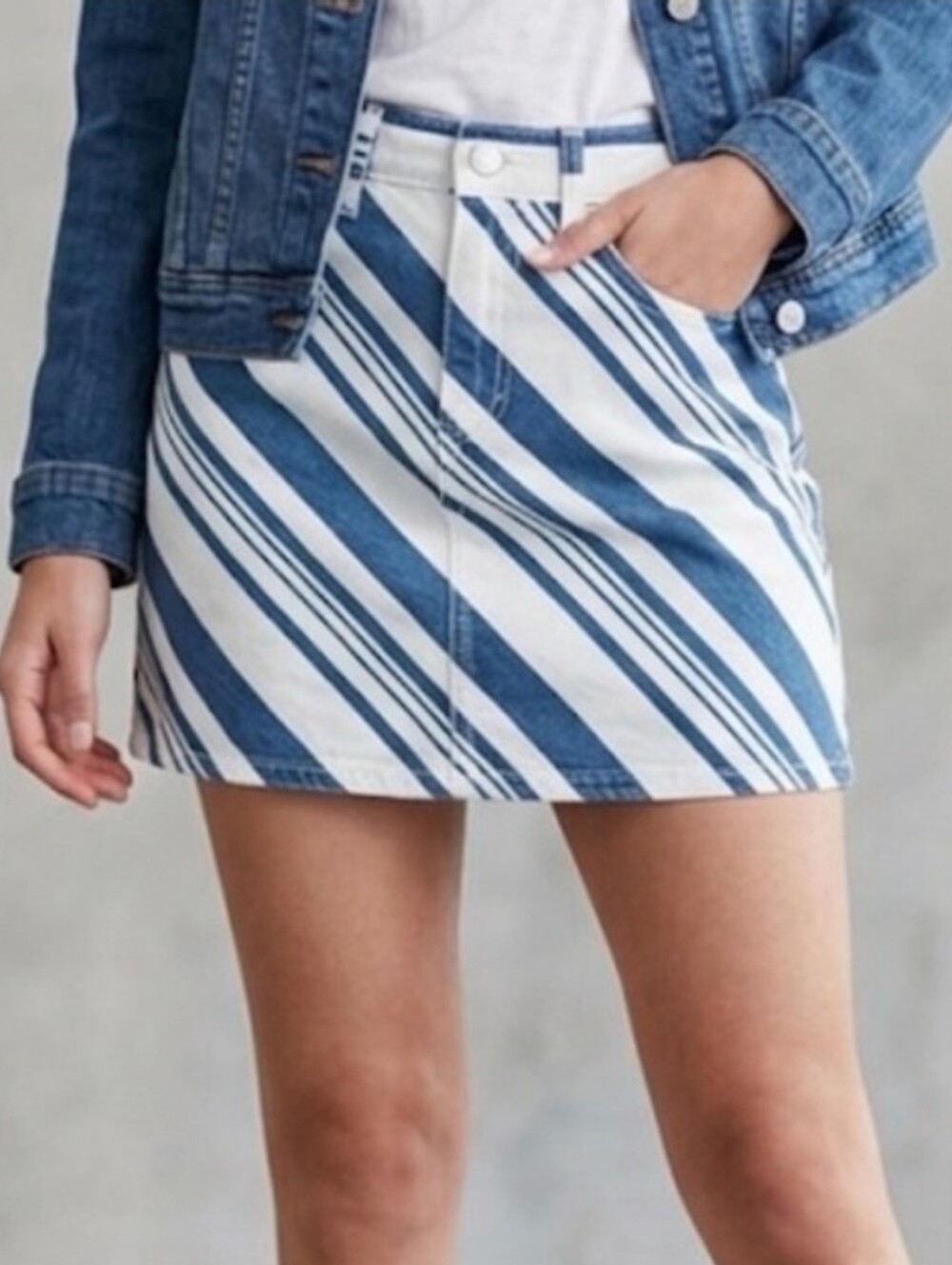 Blue & White Striped Lightweight Denim A- Line Mini Skirt by Universal Thread.